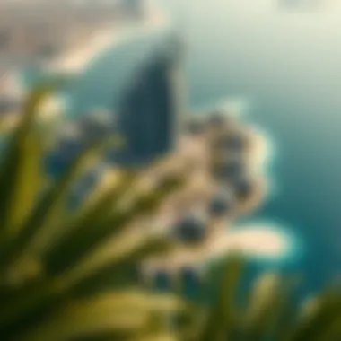 Aerial view of the unique Palm Jumeirah island shaped like a palm tree