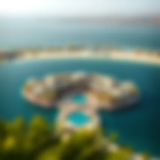 Aerial View of Lagoon Stop Stunning aerial view of Lagoon Stop Mina Al Arab showcasing its waterfront design