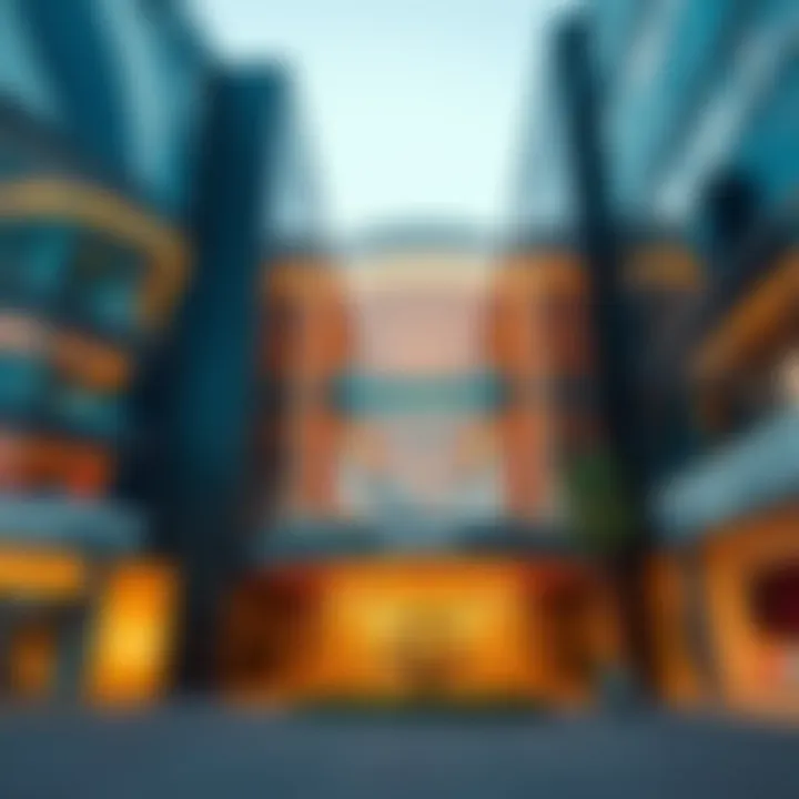 Architectural facade of Madinat Zayed Shopping Center highlighting modern design