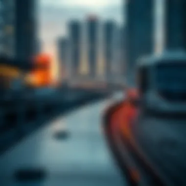 Infrastructure Advancements in Production Cities Modern infrastructure surrounding a metro line