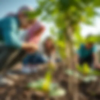 Community Engagement at Nad Al Sheba Mini Forest Community members participating in a tree-planting event at the mini forest.