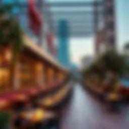 An elegant outdoor dining area at City Walk, showcasing modern architecture and vibrant surroundings