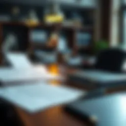 A professional setting with a desk and documents representing job transitions