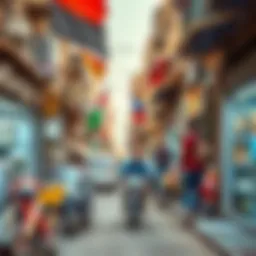 Vibrant streets of Satwa showcasing commercial activity