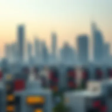 Dubai Skyline with Studio Apartments A stunning view of Dubai's skyline with modern studio apartments in the foreground