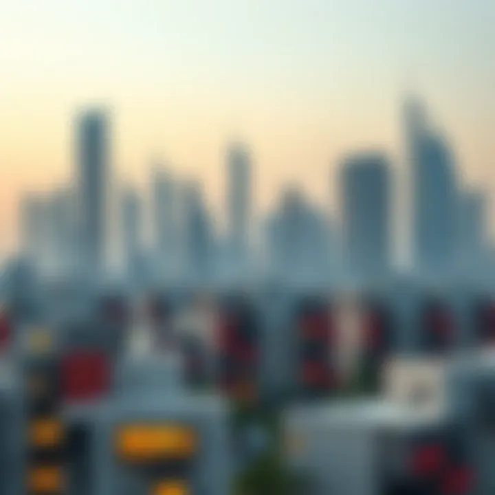 Dubai Skyline with Studio Apartments A stunning view of Dubai's skyline with modern studio apartments in the foreground