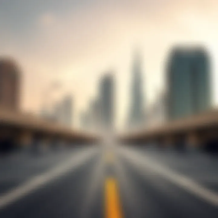 Street Parking with Dubai's Skyline A street with designated parking spaces amidst Dubai's skyline.