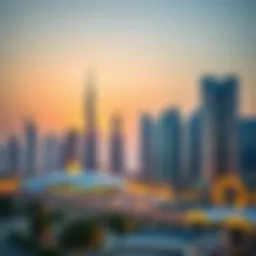 A panoramic view of Dubai's skyline featuring iconic buildings