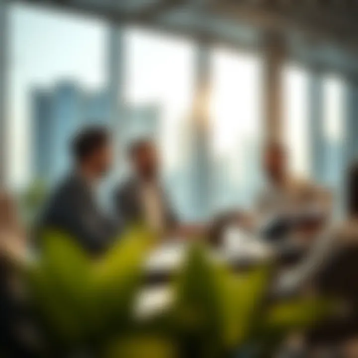 Investment Strategies in Dubai's Real Estate Investors discussing strategies in a modern Dubai office