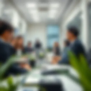 The Heart of Real Estate: Agents in Action A bustling real estate office with agents at work