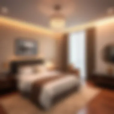 Chic Bedroom Ambiance Stylish bedroom in a luxury serviced apartment