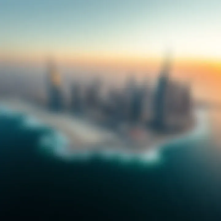 Aerial view showcasing the vibrant coastline and city skyline of Dubai