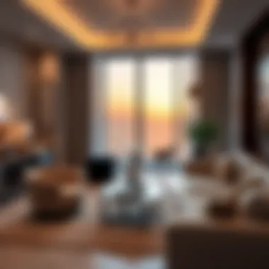 Elegant interior design of a sea view apartment, highlighting luxury and comfort
