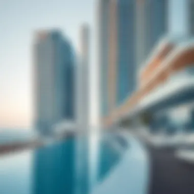 Modern architectural design of a high-rise sea view apartment building in Dubai