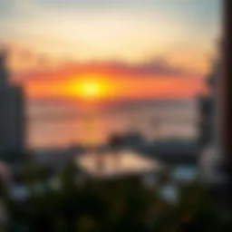 Stunning sunset view from a luxurious apartment balcony overlooking the sea