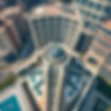 Aerial view of Apricot Tower showcasing its unique architectural design