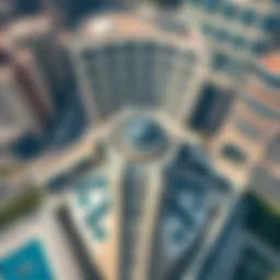 Aerial view of Apricot Tower showcasing its unique architectural design