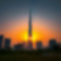 Majestic view of the tallest structure in Dubai against a sunset backdrop