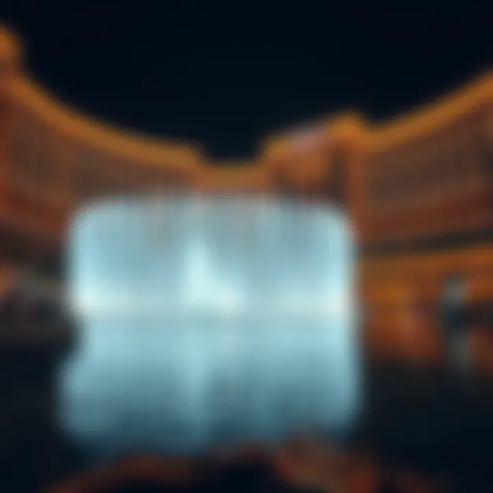 Illuminated Splendor of The Dubai Mall Water Show Breathtaking view of the Dubai Mall Water Show at night