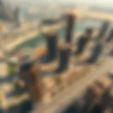 Current Status of Dubai Creek Tower Project Aerial view of the Dubai Creek Tower site showing current status