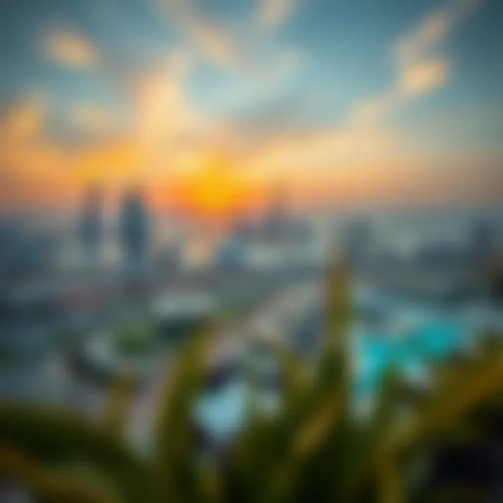 Spectacular Dubai Skyline from The Manor Hotel A vibrant view of Dubai's skyline from The Manor Hotel's terrace