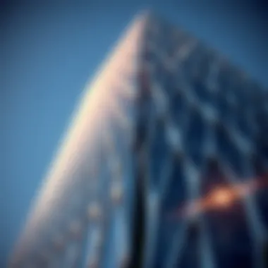Close-up of the Opus Tower's innovative facade and structural details