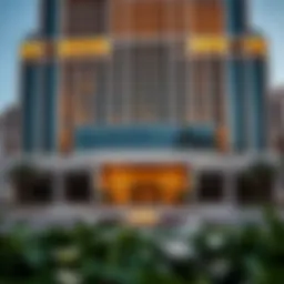 The stunning facade of the Two Seasons Hotel in Dubai, showcasing its modern architectural design.