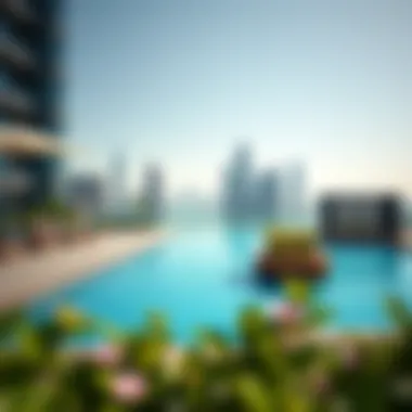 Relaxing Pool Area at Two Seasons Hotel Panoramic view of the hotel pool area, emphasizing the relaxing atmosphere and stunning skyline backdrop.