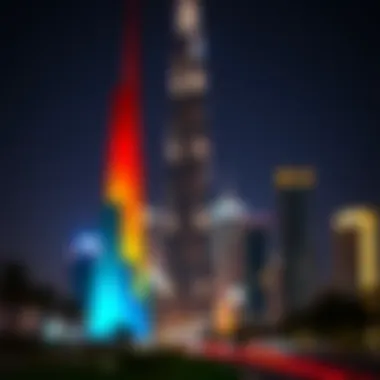 Vibrant Night View of Citadel Tower Night view of Citadel Tower, reflecting the vibrant city life of Dubai