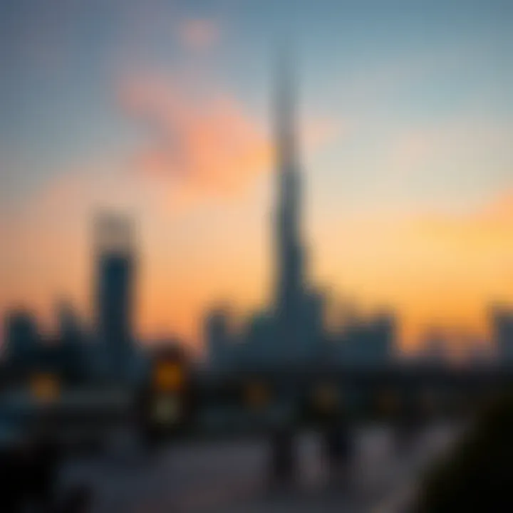 Dubai Skyline at Sunset A serene view of Dubai's skyline during sunset, symbolizing the beginning of Iftar.