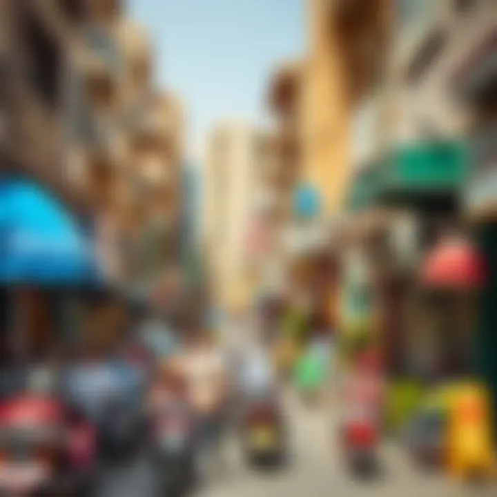 Bustling Neighborhood Life in Dubai Vibrant street life in a bustling Dubai neighborhood